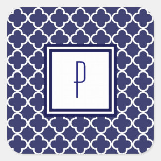 Navy Blue Quatrefoil Monogram Stickers