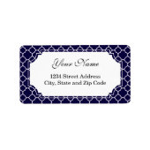 Navy Blue Quatrefoil Pattern Etiket (Voorkant)