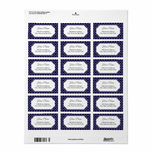 Navy Blue Quatrefoil Pattern Etiket (Full Sheet)