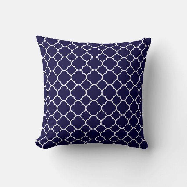 Navy Blue Quatrefoil Pattern Kussen (Voorkant)