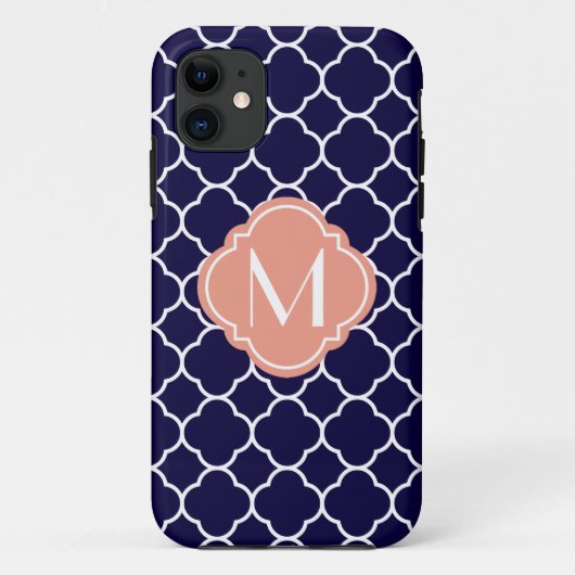 Navy Blue Quatrefoil Pattern met Monogram Case-Mate iPhone Case (Achterkant)