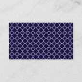 Navy Blue Quatrefoil Pattern met Monogram Visitekaartje (Achterkant)