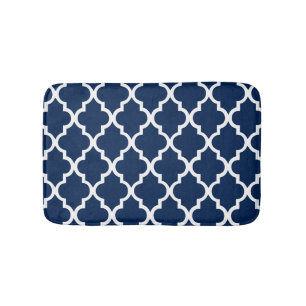 Navy Blue Quatrefoil Tiles Pattern Badmat