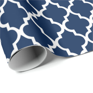 Navy Blue Quatrefoil Tiles Pattern Cadeaupapier