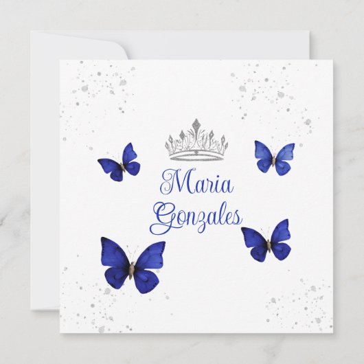 Navy Blue Quinceañera 15 Anos Butterfly Zilver In Kaart (Achterkant)