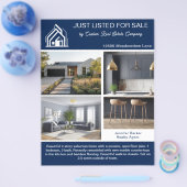 Navy Blue Real Estate Home Listing 2 Sided Modern Flyer (Enkel)