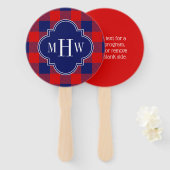 Navy Blue Red Buffalo Pset DIY BG 3I Monogram Handwaaier (Voorkant en achterkant)