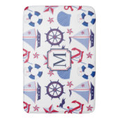 Navy Blue Red Nautical Monogram Badmat (Voorkant Verticaal)