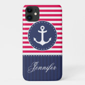 Navy Blue Red Pattern Anchor Case-Mate iPhone Case (Achterkant)
