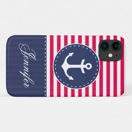 Navy Blue Red Pattern Anchor Case-Mate iPhone Case (Achterkant (horizontaal))