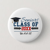 Navy Blue Red Typography Afstuderen Button (Voorkant)