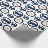 Navy Blue Red Whales Beach Verjaardag Cadeaupapier (Hoek)