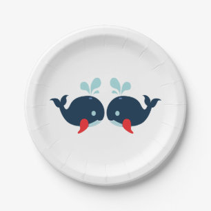 Navy Blue Red Whales Nautical Wedding / Party Papieren Bordje