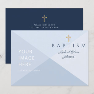 Navy Blue Religious Cross Boy Baptism Custom Afbee Kaart