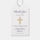 Navy Blue Religious Cross Boy Confirmation Cadeaulabel (Voorkant)