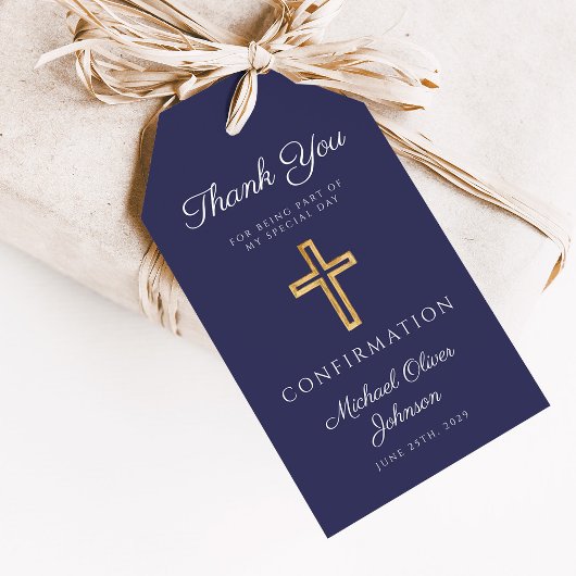 Navy Blue Religious Cross Boy Confirmation Cadeaulabel