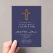 Navy Blue Religious Cross Boy First Communion Acryl Uitnodigingen (Insitu (Draagbaar))