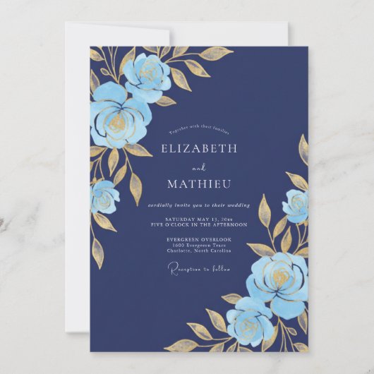 Navy Blue Resplendent Gala Wedding Kaart (Voorkant)