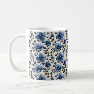 Navy Blue Retro Schattige  Elegante Chic Flower Koffiemok