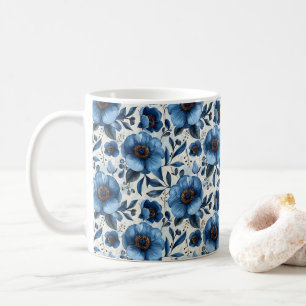 Navy Blue Retro Schattige  Elegante Chic Flower Koffiemok