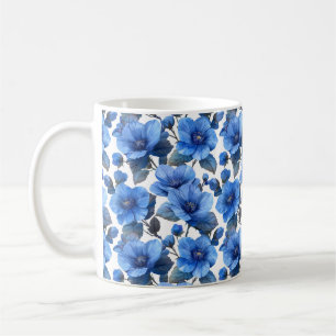 Navy Blue Retro Schattige  Elegante Chic Flower Koffiemok