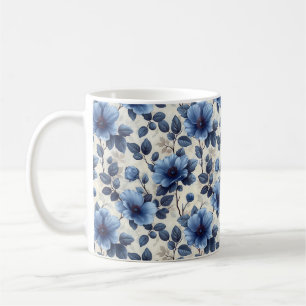 Navy Blue Retro Schattige  Elegante Chic Flower Koffiemok