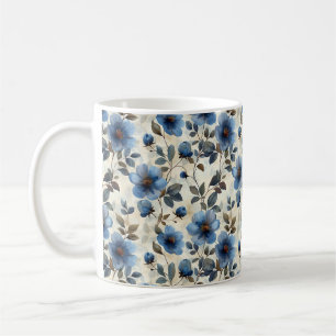 Navy Blue Retro Schattige  Elegante Chic Flower Koffiemok