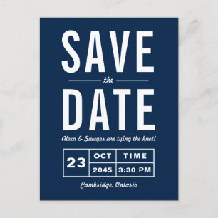 Navy Blue Retro Typography Navy Save the Date Aankondigingskaart