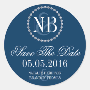 Navy blue rhinestone Save the Date bruiloft sticke Ronde Sticker