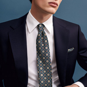 Navy Blue Rhombus Diamonds Floral Mannen Stropdas