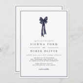 Navy Blue Ribbon Bow Elegance Wedding Kaart (Voorkant / Achterkant)
