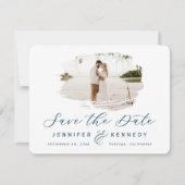 Navy Blue Romantic geborsteld Lijst met foto Save The Date (Voorkant)