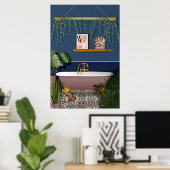 Navy Blue Romantic Victoriaans badkamer Poster (Thuiskantoor)