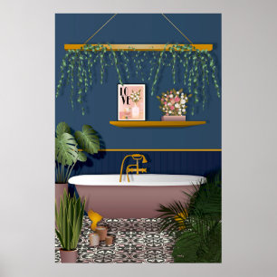 Navy Blue Romantic Victoriaans badkamer Poster