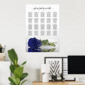Navy Blue Roos 20 Tafel Trouwlocatie Plattegrond Poster (Thuiskantoor)