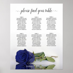 Navy Blue Roos 6 Table Wedding Seating Chart Poster