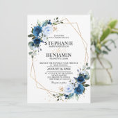 Navy Blue Roos Boho Geometric Wedding Invitation Kaart (Staand voorkant)