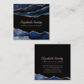 Navy Blue Roos Gold Agate Geode Vierkante Visitekaartje (Voorkant / Achterkant)