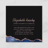 Navy Blue Roos Gold Agate Geode Vierkante Visitekaartje (Achterkant)