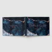 Navy Blue Roos Gold Agate Marble Gilded Wedding Gastenboek (Volledig)