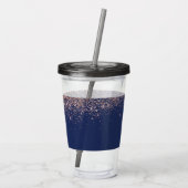 Navy Blue Roos Gold Blush Pink Glitter Monogram Acryl Drinkbeker (Achterkant)