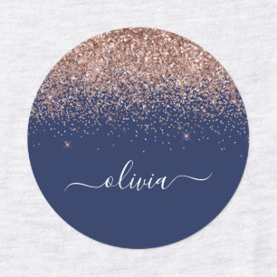 Navy Blue Roos Gold Blush Pink Glitter Monogram Labels