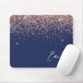 Navy Blue Roos Gold - Blush Pink Glitter Monogram Muismat (Met muis)
