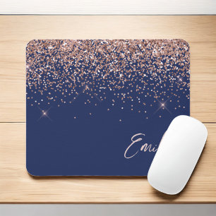 Navy Blue Roos Gold - Blush Pink Glitter Monogram Muismat
