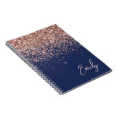 Navy Blue Roos Gold Blush Pink Glitter Monogram Notitieboek (Rechterzijde)