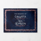 Navy Blue Roos Gold Confetti Registry Details RSVP Drieluik Uitnodiging (Cover)