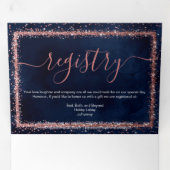 Navy Blue Roos Gold Confetti Registry Details RSVP Drieluik Uitnodiging (Binnenzijde eerst)