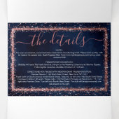 Navy Blue Roos Gold Confetti Registry Details RSVP Drieluik Uitnodiging (Binnenkant midden)