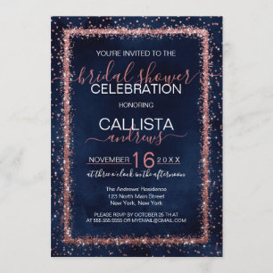 Navy Blue Roos Gold Confetti Vrijgezellenfeest Kaart