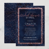 Navy Blue Roos Gold Confetti Vrijgezellenfeest per Kaart (Voorkant / Achterkant)